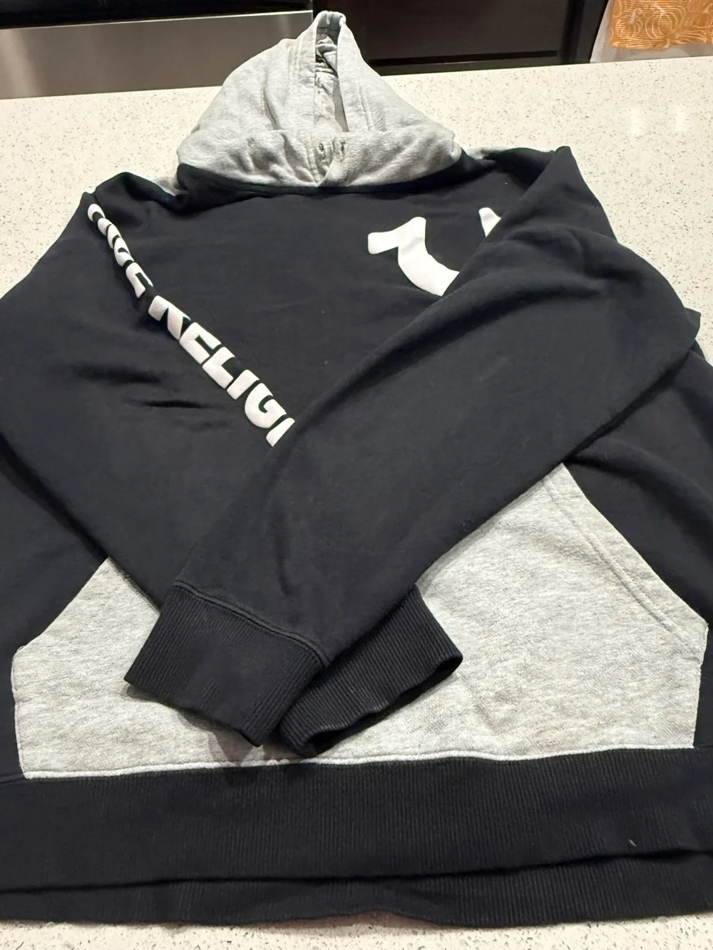 True Religion Black Hoodie with Gray Hood Lining M2